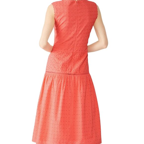 Draper James Dress 14-Pink Coral Midi Eyelet Fit & Flare Cotton Cottagecore Boho - Picture 3 of 8